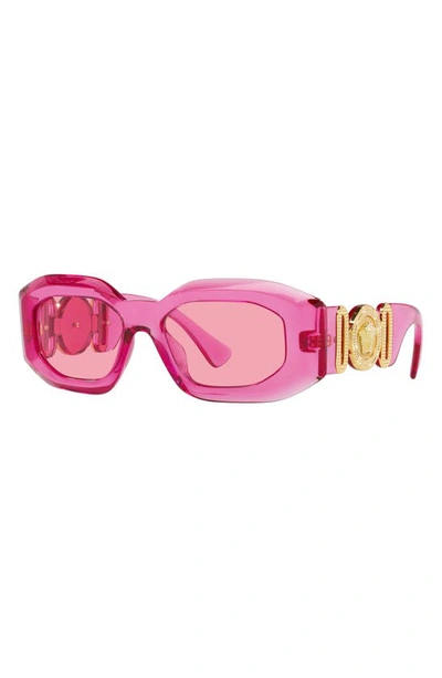 Shop Versace 53mm Rectangular Sunglasses In Red Pink