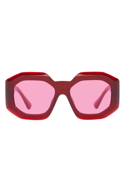 Shop Versace 56mm Square Sunglasses In Trans Red