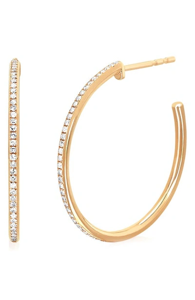 Shop Ef Collection Half Diamond Hoop Earrings In Yellow Gold