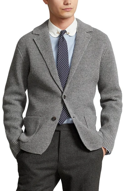 Shop Polo Ralph Lauren Wool Blend Knit Blazer In Charcoal