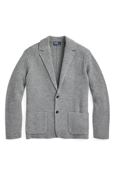 Shop Polo Ralph Lauren Wool Blend Knit Blazer In Charcoal
