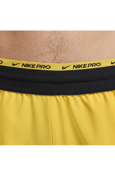 Shop Nike Pro Dri-fit Flex Rep Athletic Shorts In Vivid Sulfur/ Black