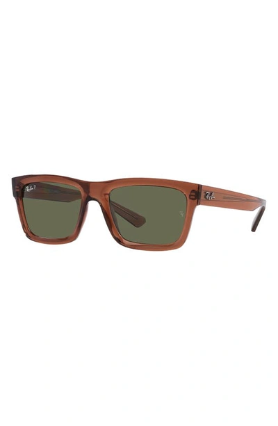 Ray Ban Warren 57mm Polarized Rectangular Sunglasses In Brown Transparent