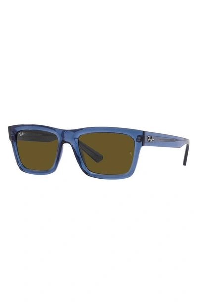 Shop Ray Ban Warren 57mm Rectangular Sunglasses In Dark Brown/ Blue