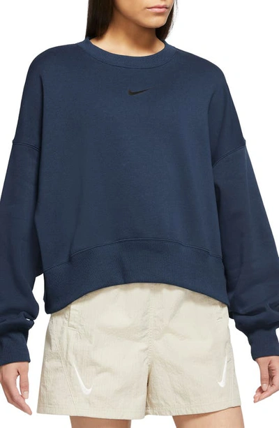 Shop Nike Phoenix Fleece Crewneck Sweatshirt In Midnight Navy/ Black