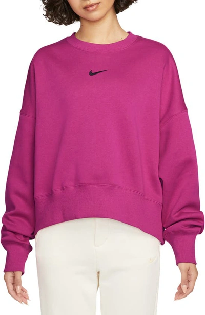 Shop Nike Phoenix Fleece Crewneck Sweatshirt In Fireberry/ Black