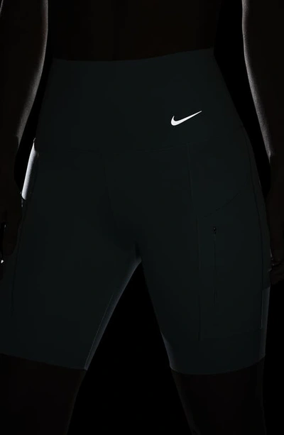 Shop Nike Dri-fit Firm Support High Waist Biker Shorts In Mineral/black
