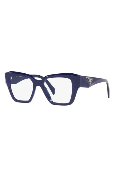 Prada 51mm Square Optical Glasses In Black Blue