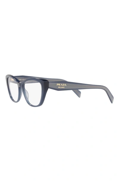 Prada 52mm Cat Eye Optical Glasses In Opal Blue
