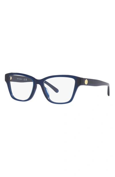 Tory Burch 53mm Rectangular Optical Glasses In Navy