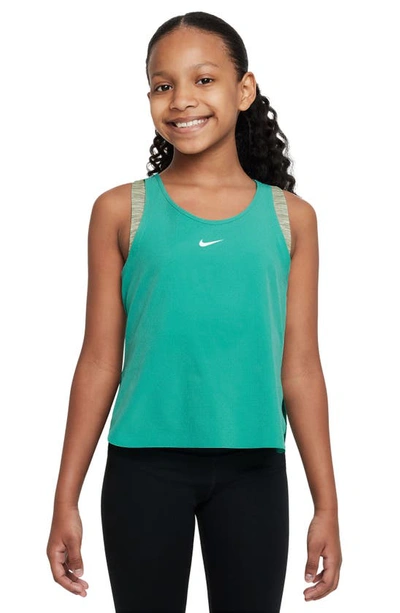 Shop Nike Kids' Dri-fit One Tank Top In Oil Green/ Jade/ White