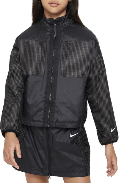 Shop Nike Kids' Sportswear Water Repellent Ripstop Jacket In Black/ Black/ Black