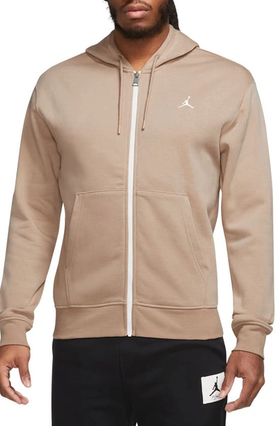 Shop Jordan Essentials Zip Fleece Hoodie In Hemp/ White