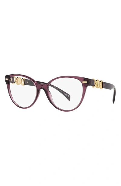 Versace 53mm Cat Eye Optical Glasses In Transparent Violet