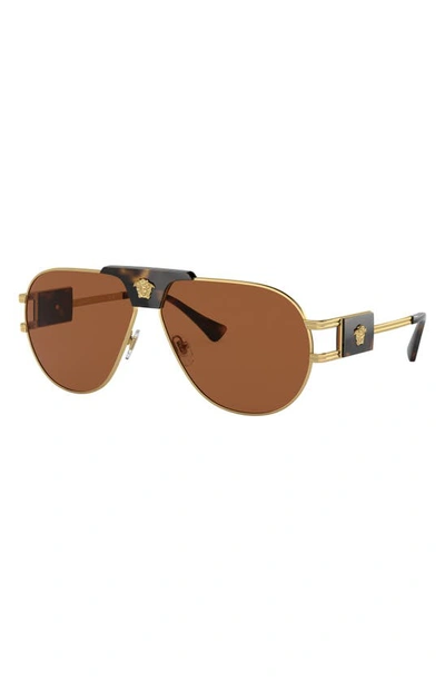Shop Versace 63mm Oversize Pilot Sunglasses In Dark Brown