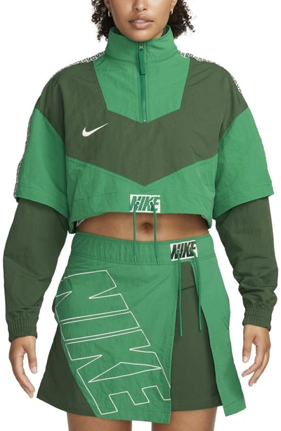 Shop Nike Sportswear Water Repellent Crop Tracksuit Jacket In Fir/ Malachite/ Sail