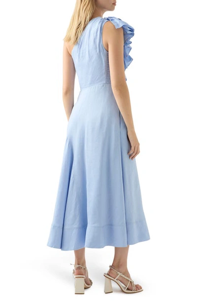 Shop Aje Adelia Asymmetric Ruffle Linen Blend Dress In Light Sky Blue
