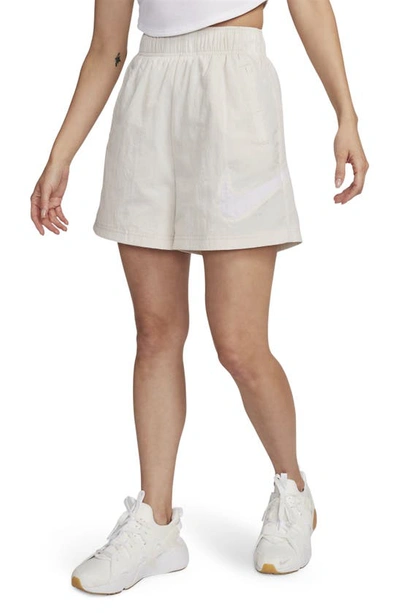 Shop Nike Sportswear Essential Woven Shorts In Light Orewood Brown/ White