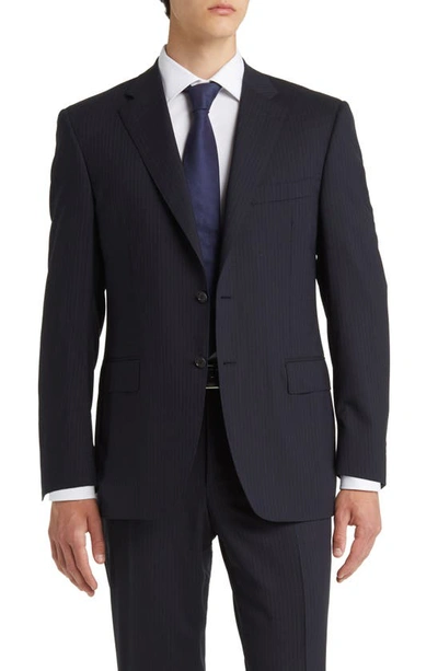 Shop Canali Siena Regular Fit Pinstripe Wool Suit In Navy