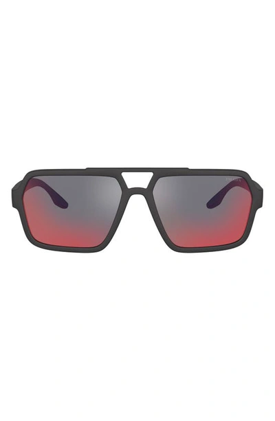 Shop Prada Sport 59mm Rectangle Sunglasses In Black/ Grey/ Blue/ Red Mirror