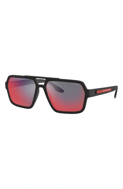 Prada 59mm Rectangle Sunglasses In Black/ Grey/ Blue/ Red Mirror