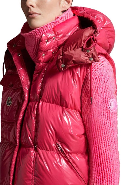 Moncler Logo-patch Hooded Padded Jacket In Pink