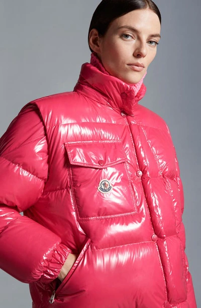 Moncler Logo-patch Hooded Padded Jacket In Pink