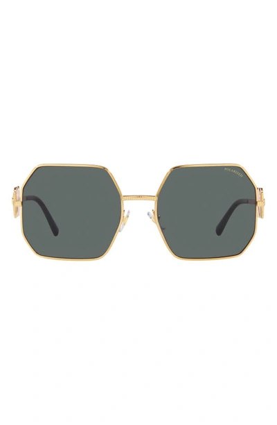 Shop Versace 58mm Polarized Irregular Square Sunglasses In Gold