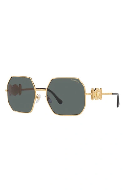 Shop Versace 58mm Polarized Irregular Square Sunglasses In Gold