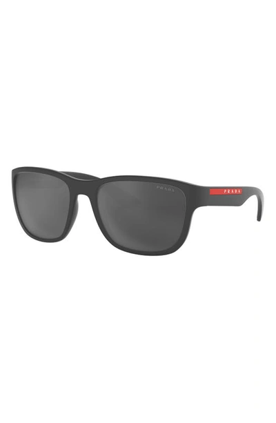 Prada 59mm Mirrored Square Sunglasses In Grey Rubber