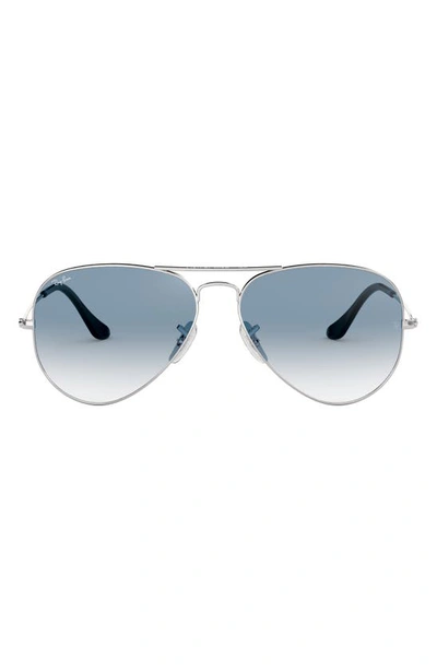 Shop Ray Ban Small Original 55mm Aviator Sunglasses In Silver Blue