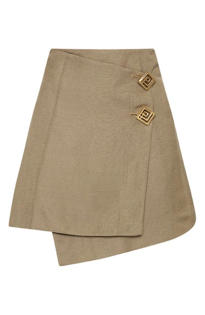 Shop Aje Realm Linen Blend Wrap Miniskirt In Desert Khaki