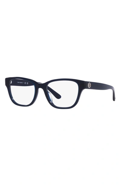 Shop Tory Burch 52mm Rectangular Optical Glasses In Navy