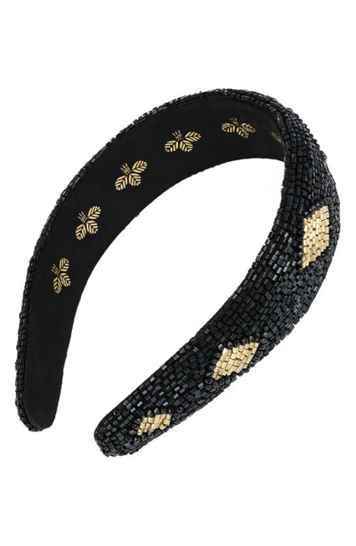Shop L Erickson Blanca Beaded Headband In Black/ Gold