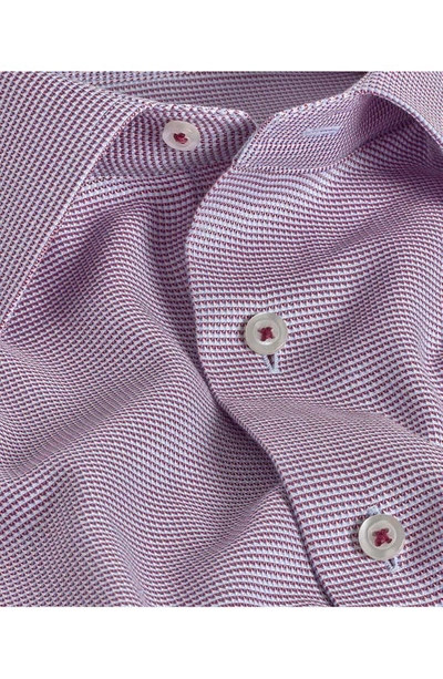 Shop David Donahue Trim Fit Dobby Micro Check Cotton Dress Shirt In Merlot/ Sky