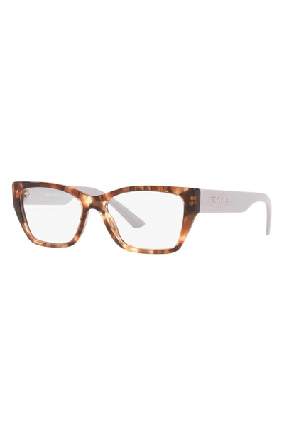 Prada 54mm Rectangular Optical Glasses In Brown Tort