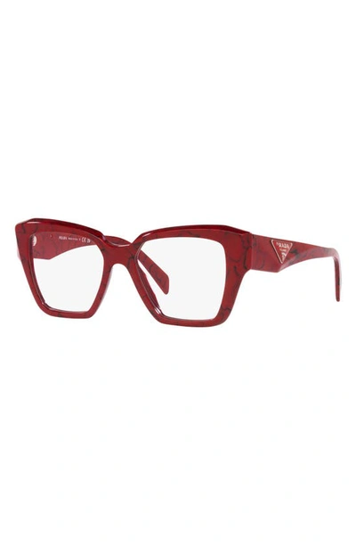 Shop Prada 51mm Square Optical Glasses In Red/ Grey Marble