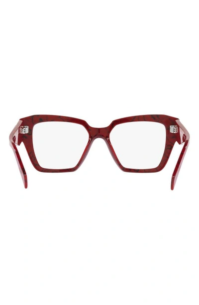 Shop Prada 51mm Square Optical Glasses In Red/ Grey Marble