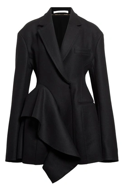 Shop Jason Wu Collection Sculpted Ruffle Detail Wool Jacket In Black
