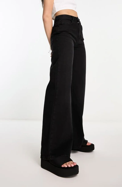 Shop Asos Design Lightweight Wide Leg Jeans In Black