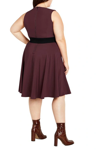 Shop City Chic Veronica Belted Sleeveless A-line Dress In Bordeaux