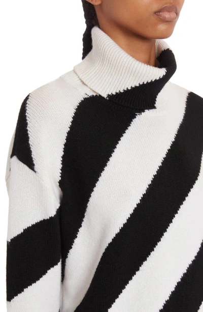 Shop Valentino Diagonal Stripe Virgin Wool Turtleneck Sweater In Avorio/ Nero