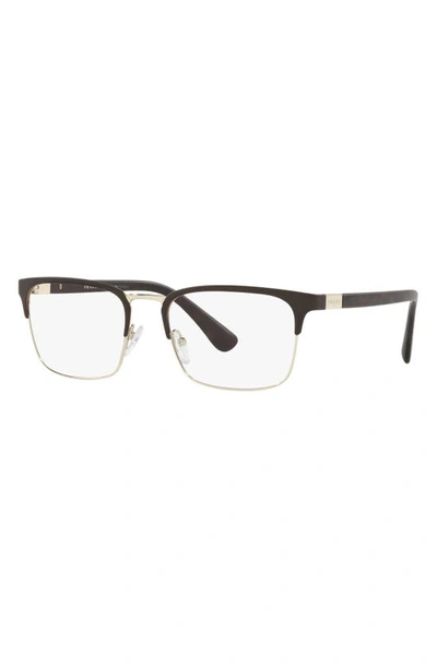 Shop Prada 55m Rectangle Optical Glasses In Matte Pale Gold