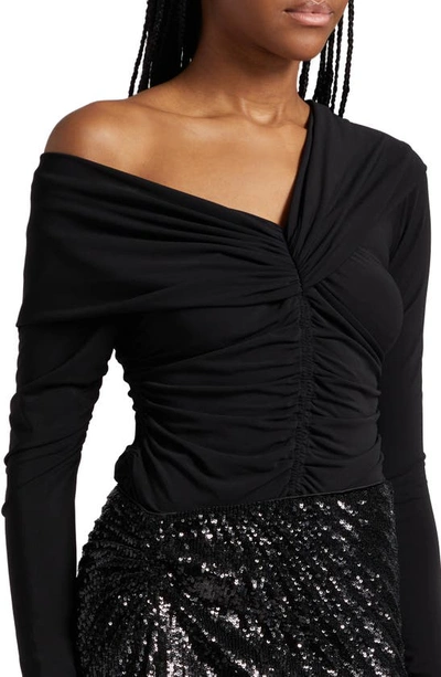 Shop A.l.c Marie Ruched Asymmetric One-shoulder Top In Black