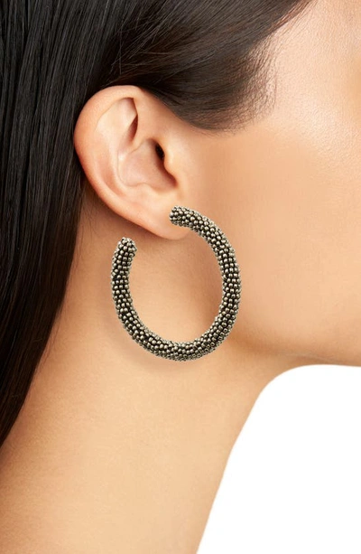 Shop Deepa Gurnani Zaria Beaded Hoop Earrings In Gunmetal