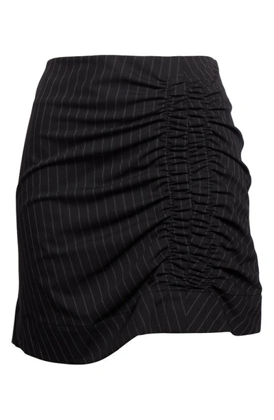 Shop Ganni Stripe Ruched Skirt In Black