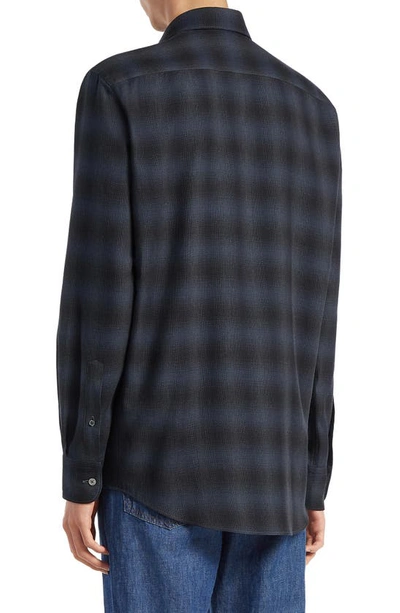 Shop Zegna Cashco Plaid Cotton & Cashmere Button-up Shirt In Navy Blue