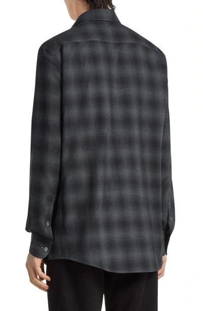Shop Zegna Cashco Plaid Cotton & Cashmere Button-up Shirt In Grey