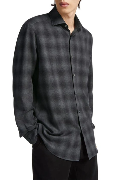 Shop Zegna Cashco Plaid Cotton & Cashmere Button-up Shirt In Grey