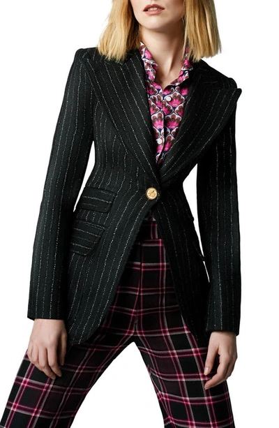 Shop Smythe Birkin Wool Blazer In Black Pinstripe